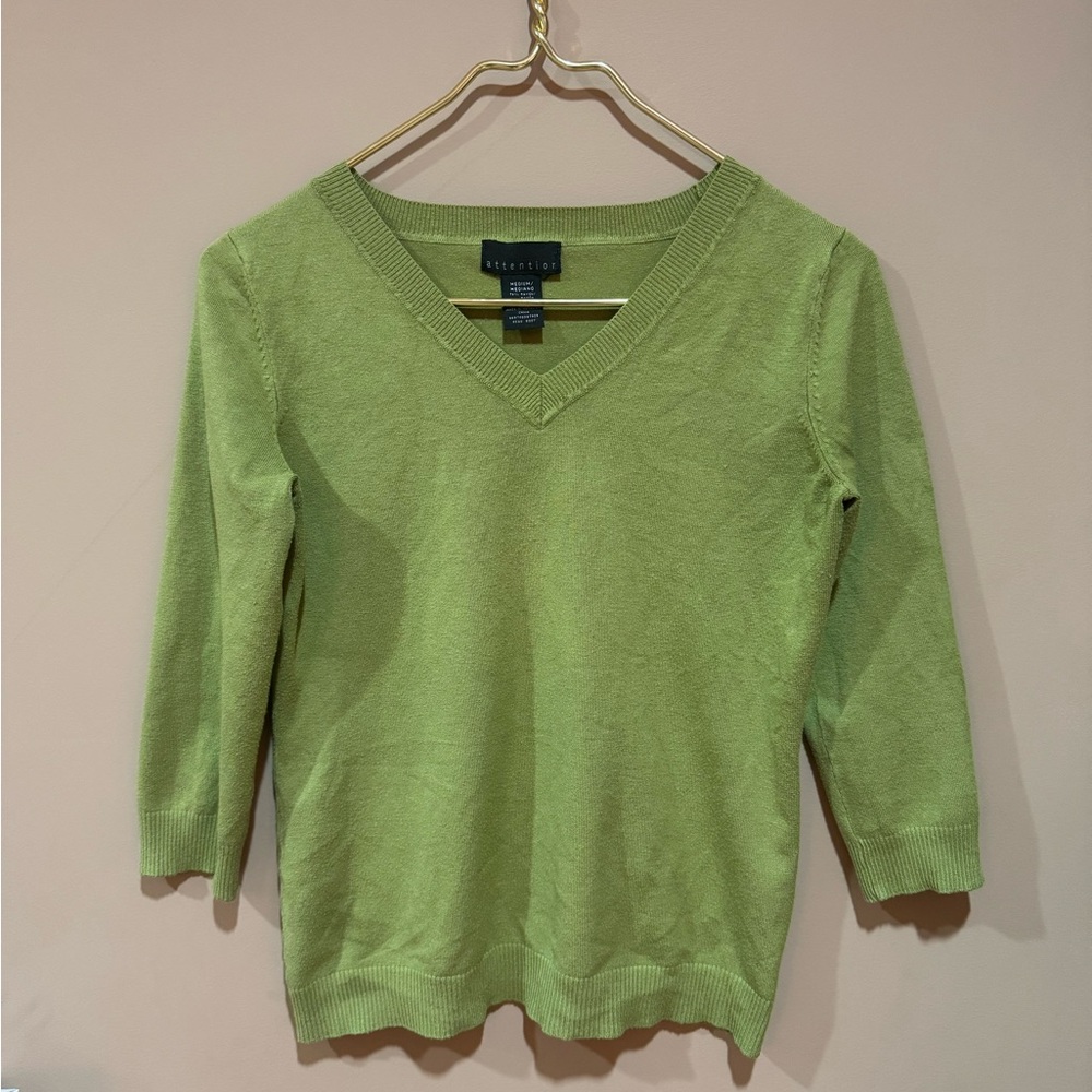 Olive/Sage Attention V-Neck 3/4 sleeve Sweater